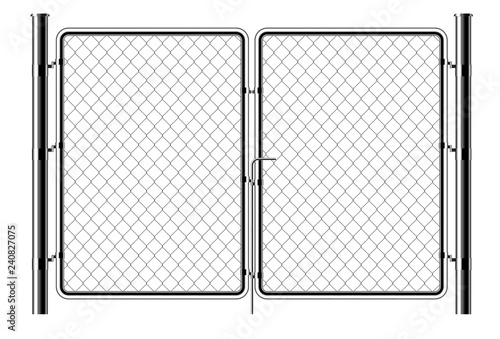 Realistic metal chain link fence. Art design gate. Prison barrier, secured property. The chain link of fence wire mesh steel metal. Rabitz.