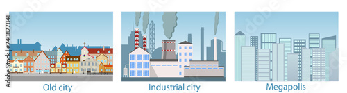City landscape, metropolis, old town, industrial area. Vector illustration of the urban landscape.