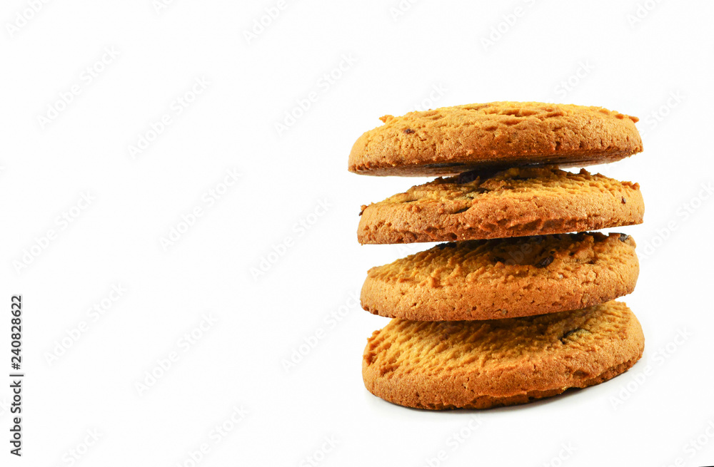 Biscuits cookie isolated / Chocolate chip cookies Sweet biscuits stack on white background Biscuits cookie isolated / Chocolate chip cookies Sweet biscuits stack on white background