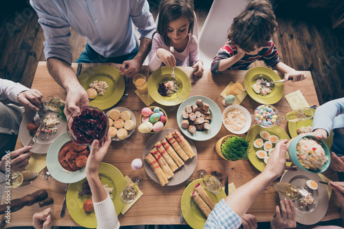Canvas Print Top above high angle cropped view of nice lovey friendly cheerfu