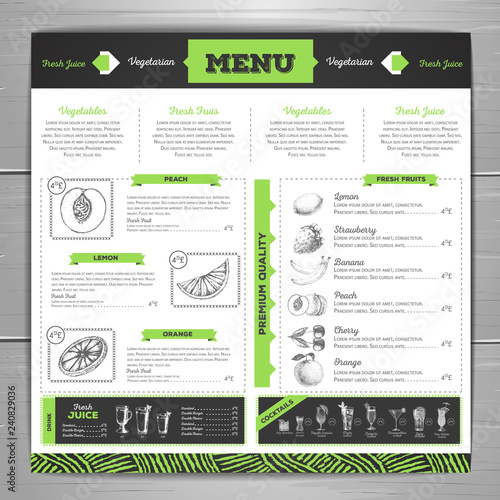 Vintage  vegetarian food menu design.  Fresh fruit sketch