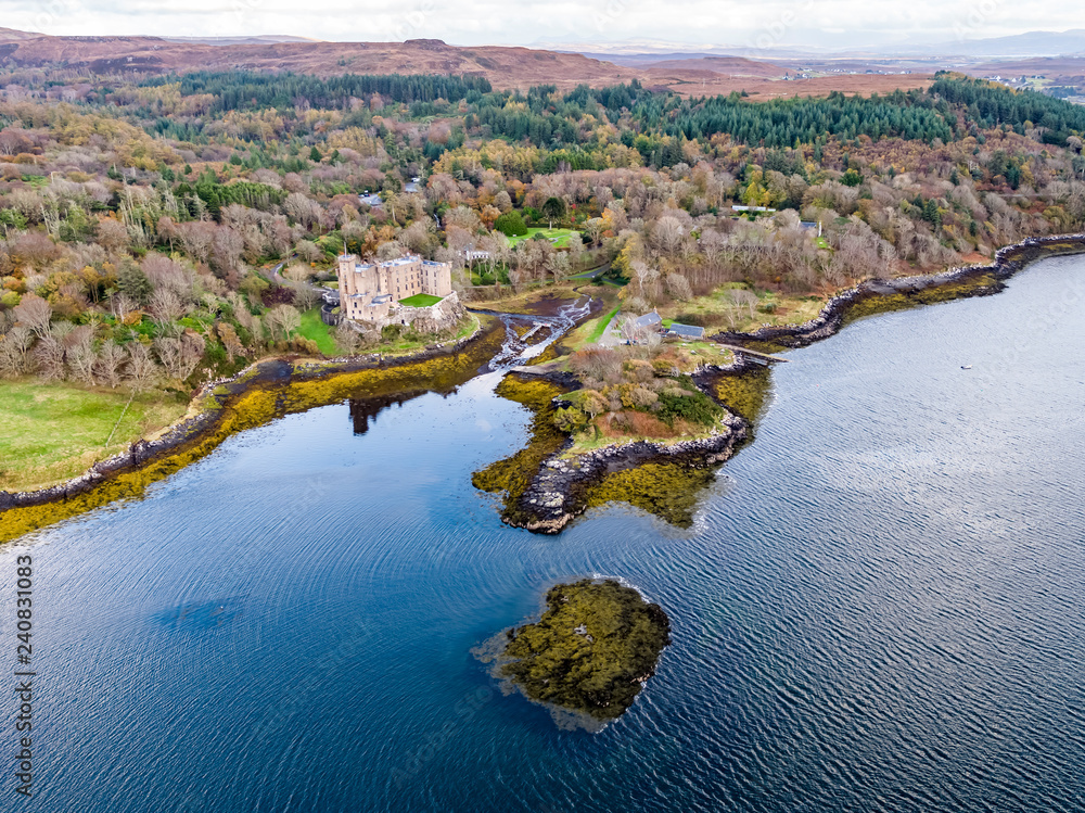 Aerial autumn view of Dunvegan Castle, Isle of Skye