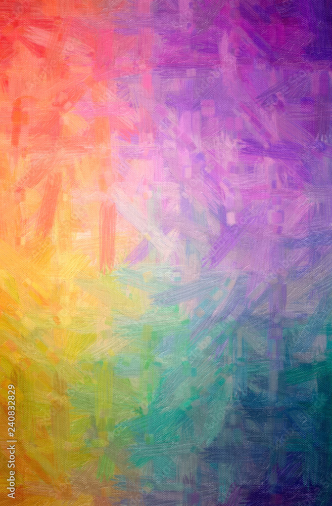 Illustration of blue, green, red and purple bristie brush oil paint vertical background.
