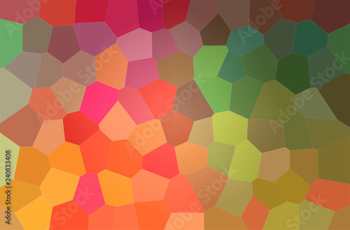Abstract illustration of green, red and yellow bright big hexagon background.