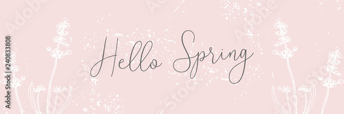 Hand drawn floral vintage pastel pink spring banner background