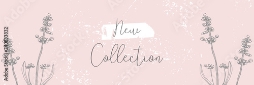 Hand drawn floral vintage pastel pink spring banner background