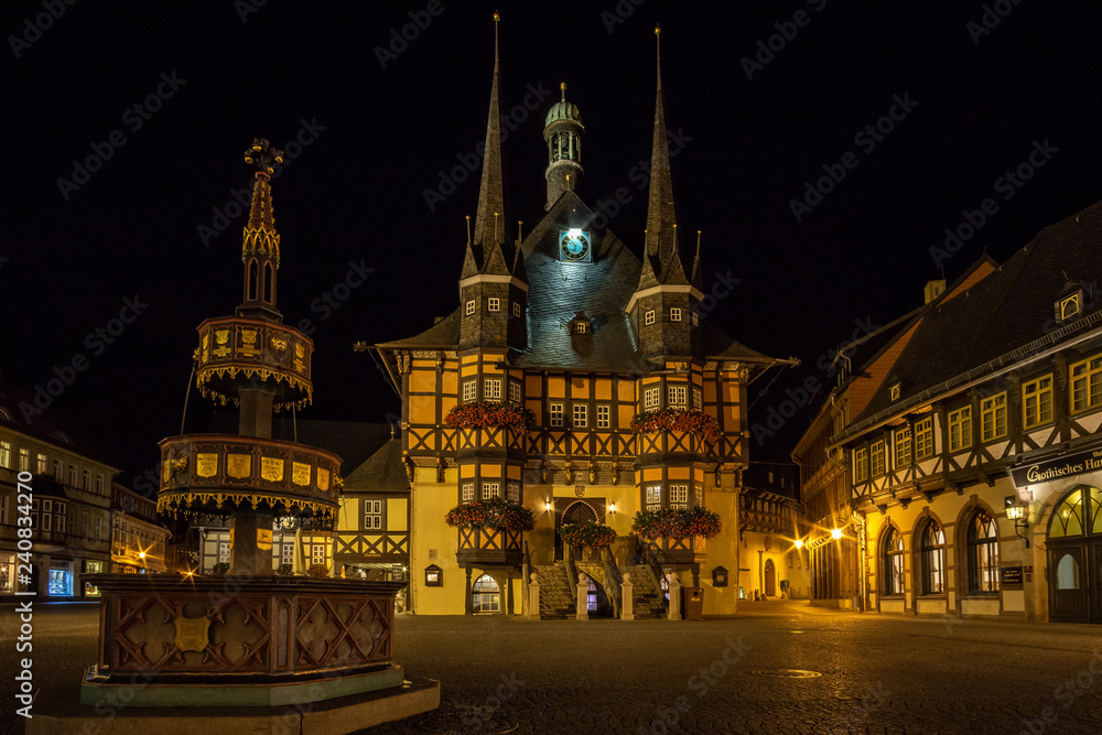 Rathaus Wernigerode bei Nacht