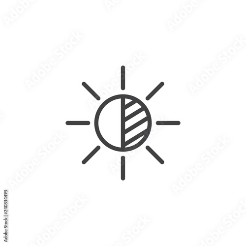 Brightness settings outline icon. linear style sign for mobile concept and web design. Camera brightness function simple line vector icon. Symbol, logo illustration. Pixel perfect vector graphics