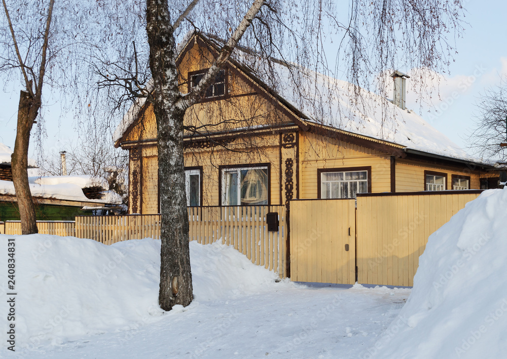 Country wooden house, winter time Country wooden house, winter time