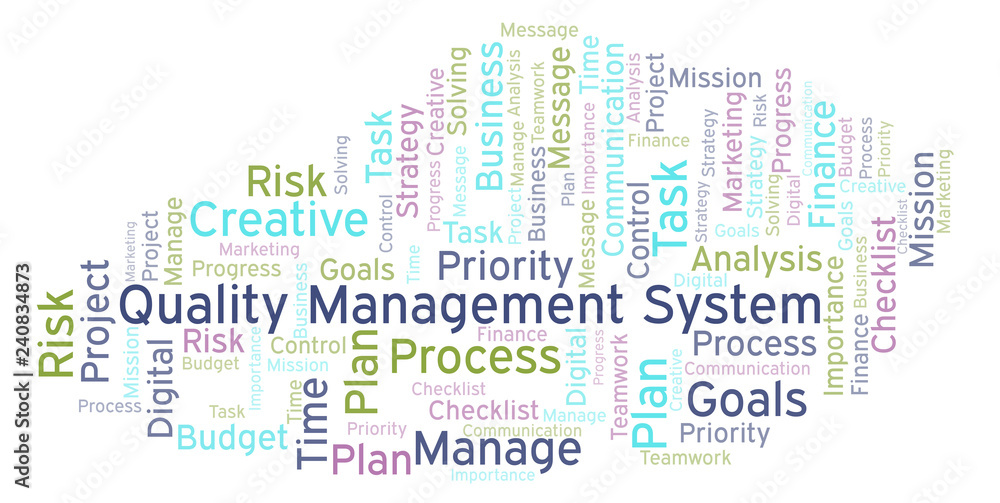 Obraz premium Quality Management System word cloud, made with text only.