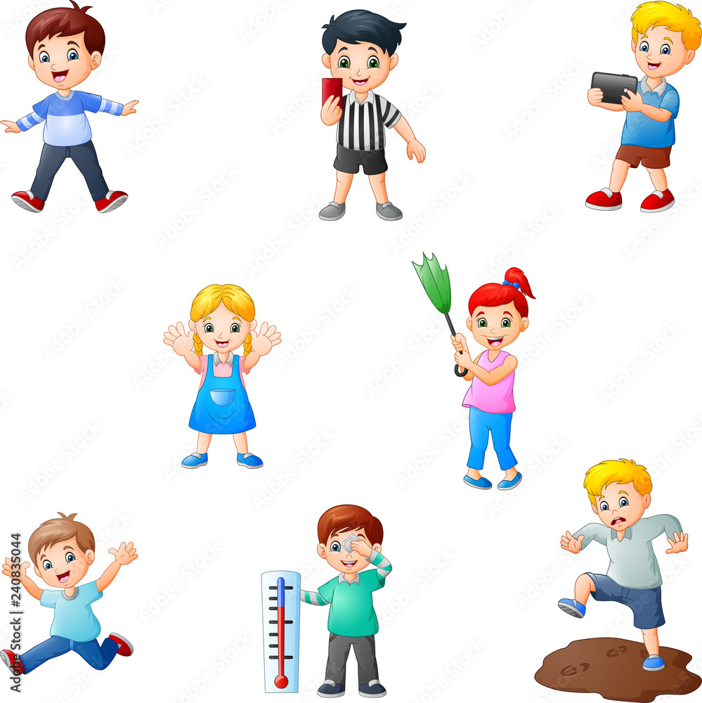 Cartoon kids collection with different activity