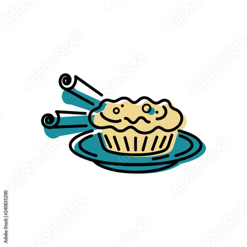 Desert logo design. Flat and line style vector illustration. Portuguese cake. 