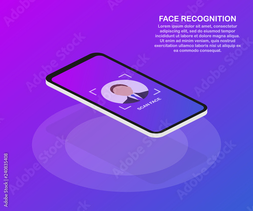 Face recognition concept design. Can use for web banner, infographics, hero images. Vector illustration.