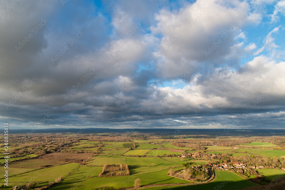 Fototapeta premium Beautiful Autumn Fall landscape of South Downs National Park in English countryside in late afternoon light