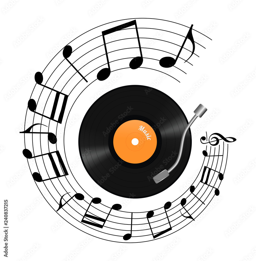 Gramophone and notes, white background, illustration Gramophone and notes, white background, illustration