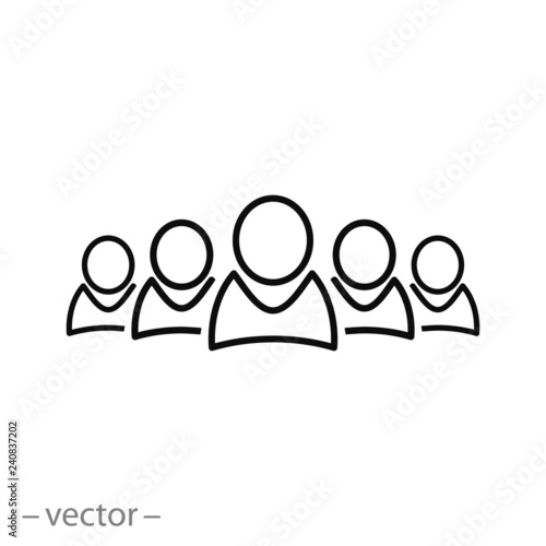 people icon, five persons, linear sign vector