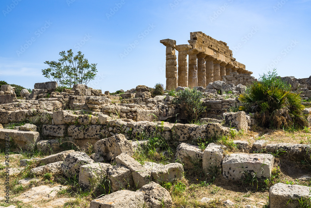 Ruins of Greek Acropolis of Selinunte near the Temple of Apollo (Temple C), Castelvetrano, Trapani Province, Sicily, Italy
