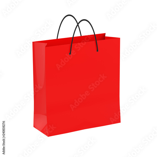 Red shopping bag, mocap for design, isolated on white background. 3d render