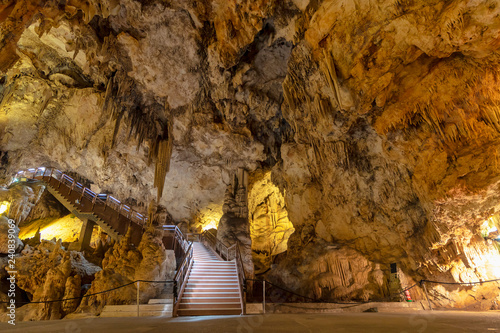 View of interior of Famous Nerja Caves with Magnificent Stalactites and Stalagmites in Andalusia, Spain Geological formations in Nerja, Malaga, Spain photo