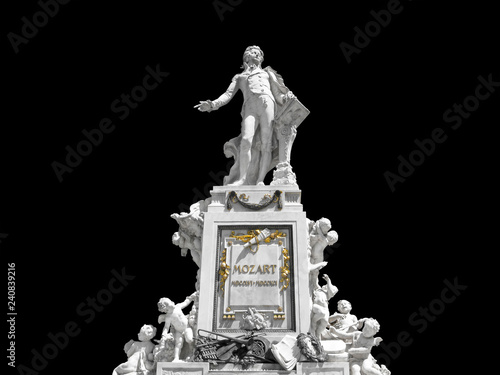 Photography Sculpture of Wolfgang Amadeus Mozart is isolated on black background