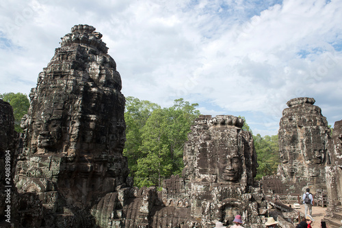Faces of Bayon temple in Angkor Thom, Siemreap, Cambodia. The Bayon Temple (Prasat Bayon ) is a richly decorated Khmer temple at Angkor , ancient architecture in Cambodia © Hans Gert Broeder