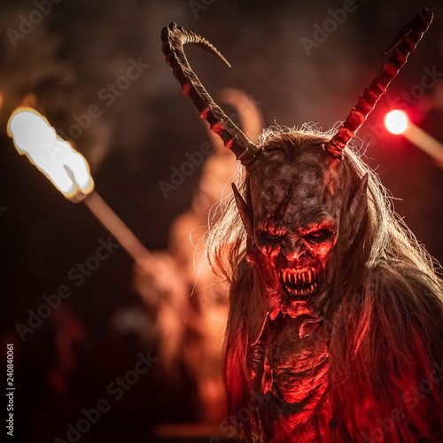 Krampus. Christmas devils. Flames. Fire. Waiting for San Nicolò photo