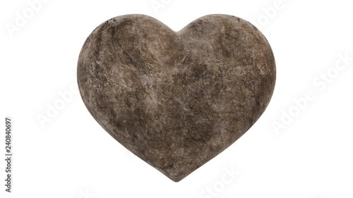 Red heart turns into stone. 3D rendering.