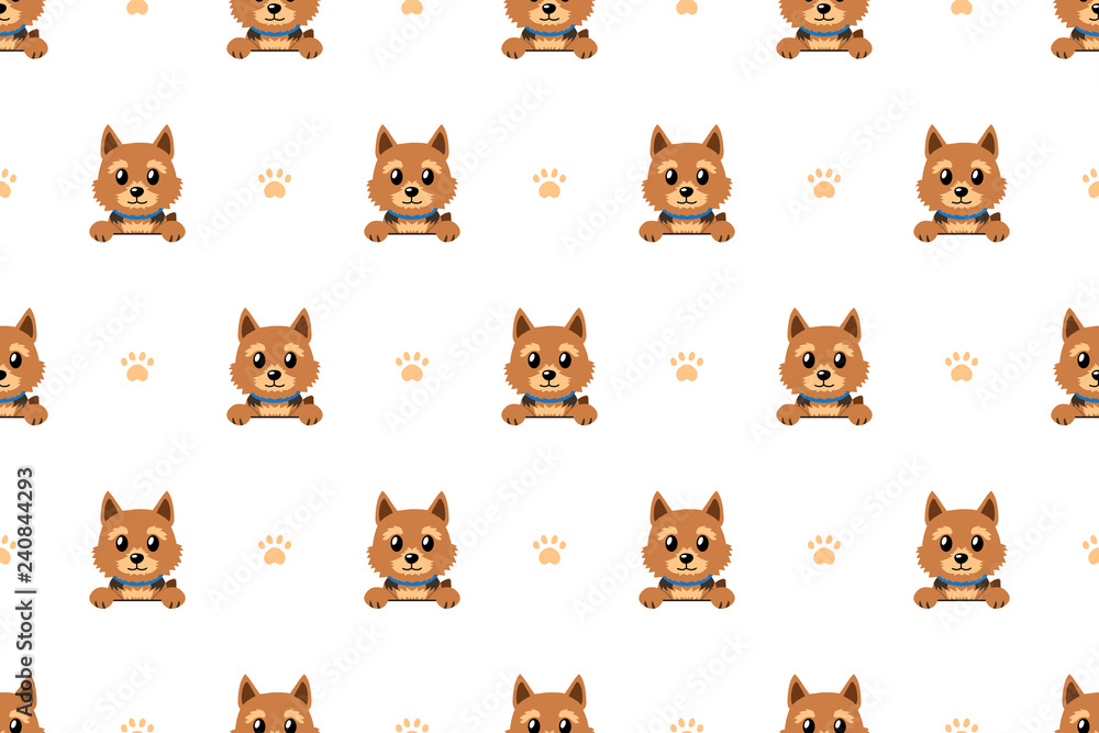 Vector cartoon character norwich terrier dog seamless pattern for design.