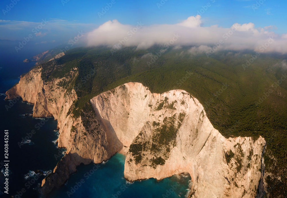 Aerial drone panoramic photo of iconic beach of shipwreck one of the most beautiful beaches in the world, Zakynthos island, Ionian, Greece