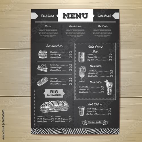 Vintage chalk drawing fast food menu design. Sandwich sketch corporate identity