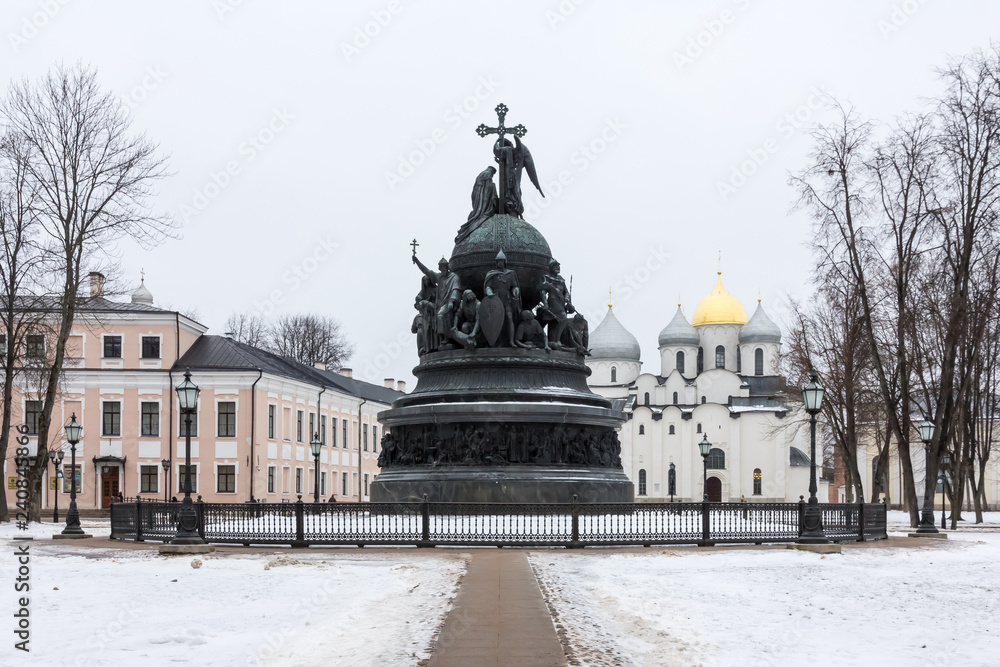 The Millennium of Russia bronze monument 1862 in Veliky Novgor