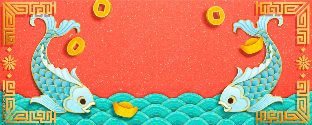Fish and wavy tides banner