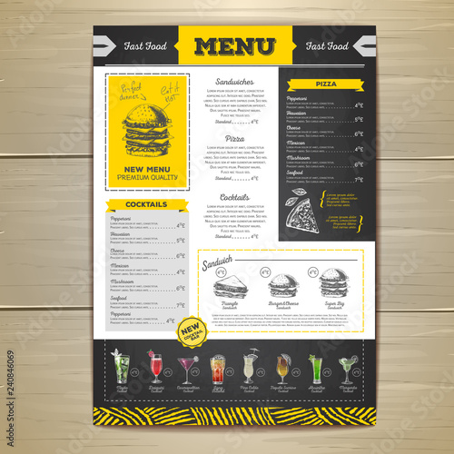 Vintage chalk drawing fast food menu design. Sandwich sketch corporate identity