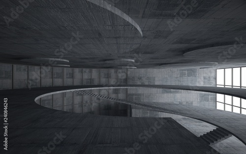Fototapeta Naklejka Na Ścianę i Meble -  Abstract  concrete interior multilevel public space with window. 3D illustration and rendering.