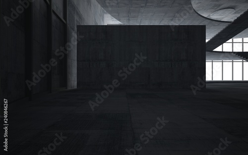 Abstract concrete interior multilevel public space with window. 3D illustration and rendering.