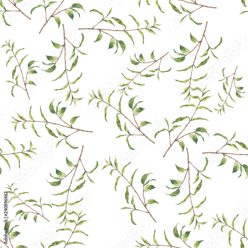 Watercolor illustration of leaf  seamless pattern on white background