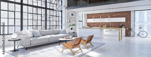 Photography new modern city loft apartment. 3d rendering