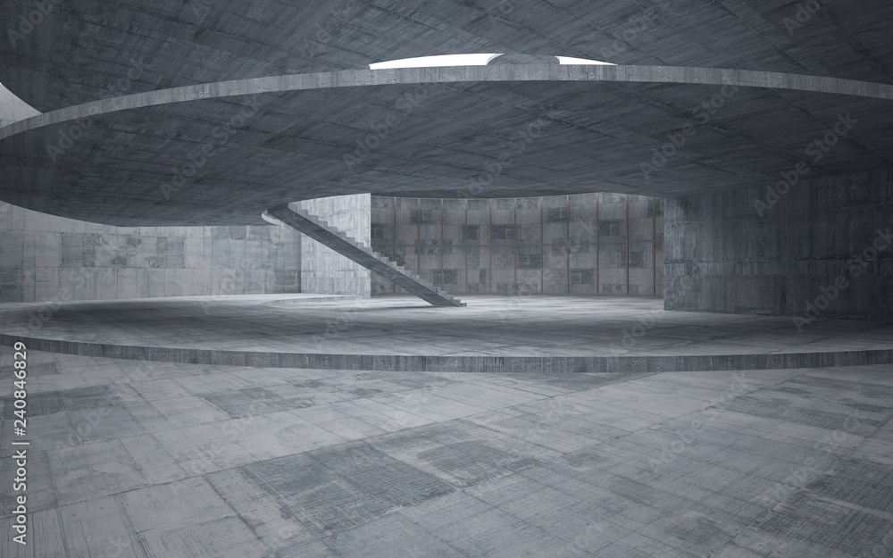 Abstract concrete interior multilevel public space with window. 3D illustration and rendering. Abstract concrete interior multilevel public space with window. 3D illustration and rendering.