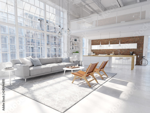 new modern city loft apartment. 3d rendering