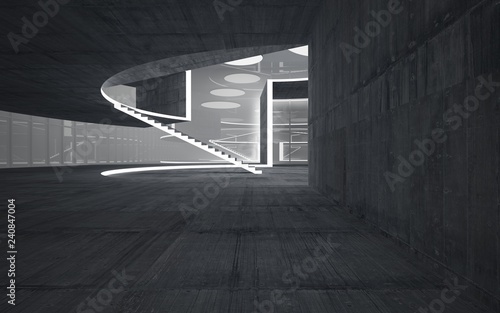 Fototapeta Naklejka Na Ścianę i Meble -  Abstract white and concrete interior multilevel public space with neon lighting. 3D illustration and rendering.