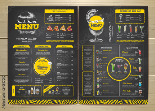 Vintage chalk drawing fast food menu design. Cocktail.menu