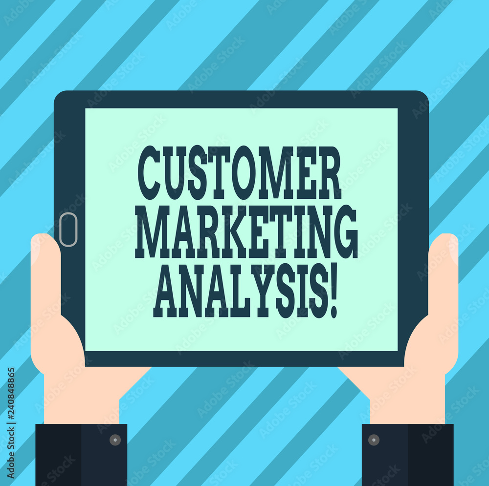 Text sign showing Customer Marketing Analysis. Conceptual photo evaluation of data associated with customer need Hu analysis Hand Holding Blank Screen Tablet Smartphone Display Unit photo Text sign showing Customer Marketing Analysis. Conceptual photo evaluation of data associated with customer need Hu analysis Hand Holding Blank Screen Tablet Smartphone Display Unit photo