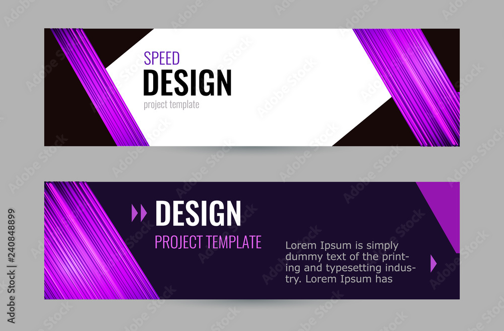 Bright banner with lines on dark background. Set horizontal banners with empty place for text. Abstract vector background. templates for your web projects.