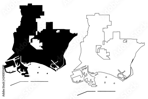 Long Beach City (United States cities, United States of America, usa city) map vector illustration, scribble sketch City of Long Beach map