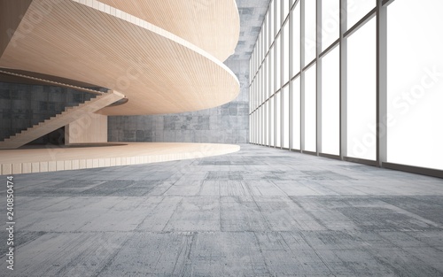 Fototapeta Naklejka Na Ścianę i Meble -  Abstract  concrete and wood interior multilevel public space with window. 3D illustration and rendering.