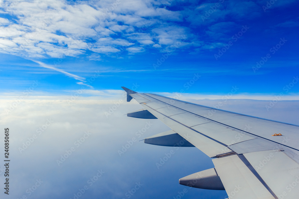 Wing of airplane from window