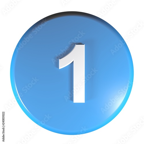 Number 1 blue circle push button - 3D rendering illustration