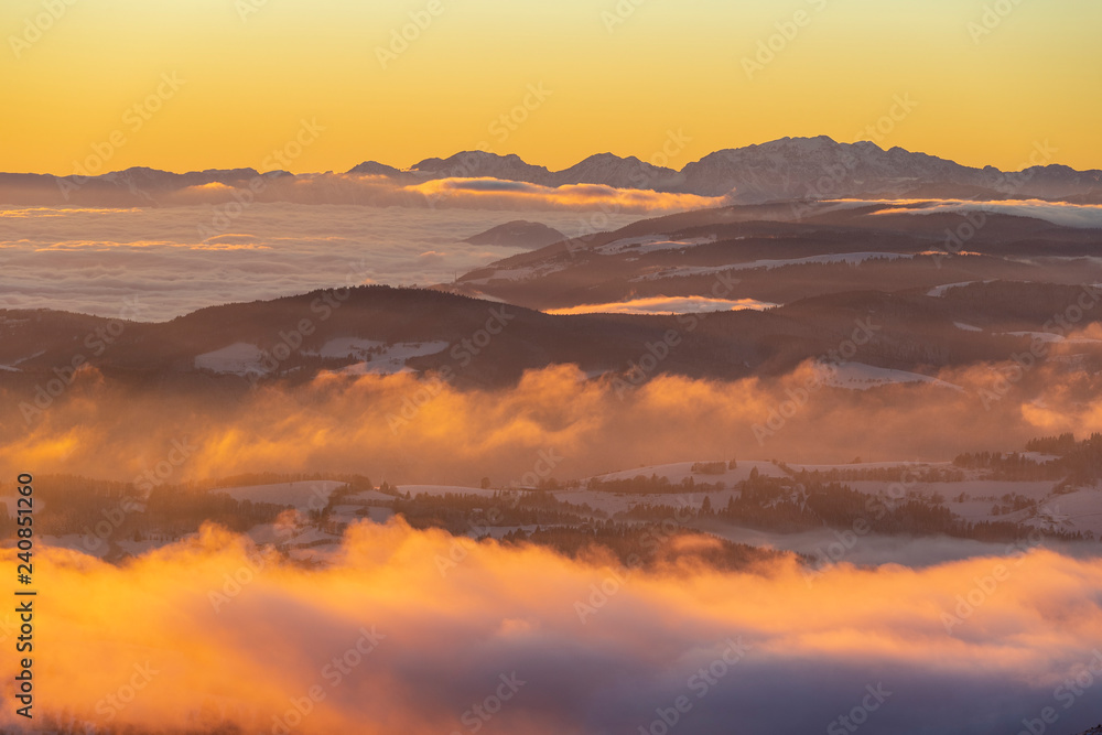 Sunset on Mount Grappa in Italy