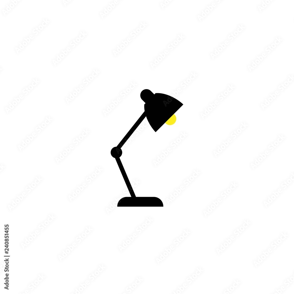 Black office reading lamp, table lamp isolated on white. Imagination icon. Black office reading lamp, table lamp isolated on white. Imagination icon.