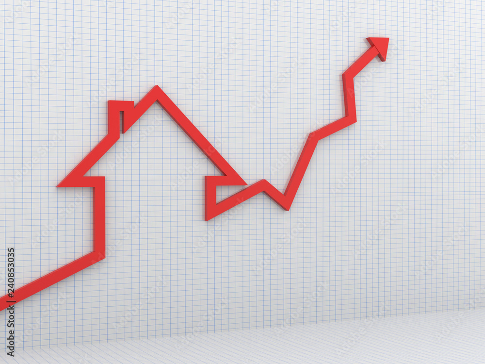 Obraz premium 3d illustration Growth in real estate shown on graph